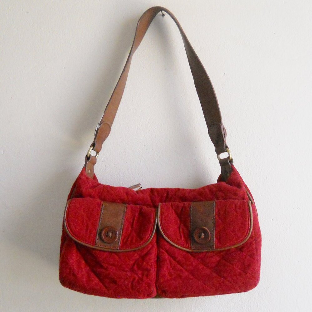 Vera Bradley Bag, Quilted Red Corduroy, Leather Trim